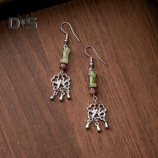 1 pár dámských visacích náušnic Dutý květ Vintage čínský styl Tvar bambusového kloubu Náušnice k Hanfu a Qipao Dlouhé střapcové visací náušnice