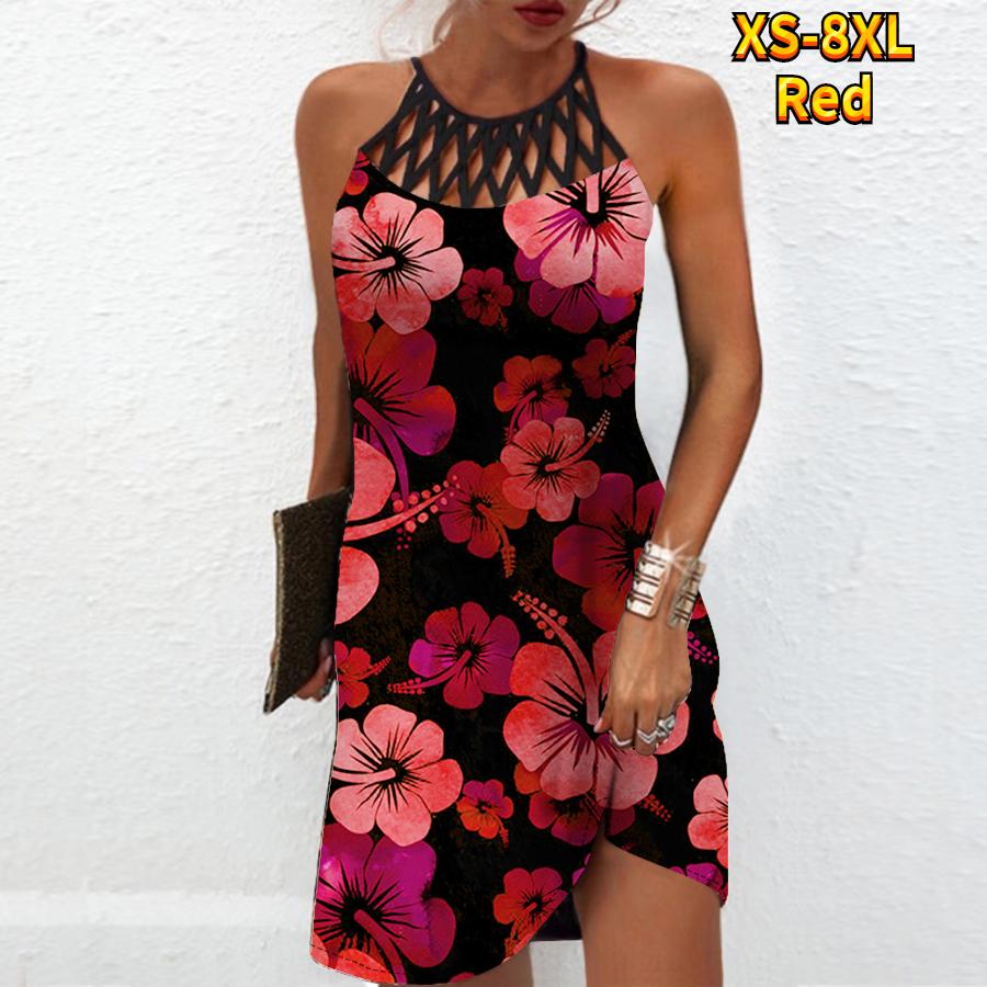Summer Fashion Sexy Sleeveless Dress Soft Casual 3D Green Flowers Print Dress Sleeveless Sling Dress Summer Suspender Dress