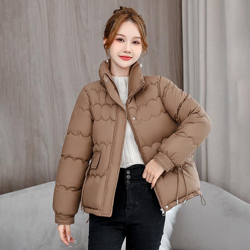 Осень-зима теплая короткая куртка женская однотонная тонкая куртка с воротником-стойкой — фото 3