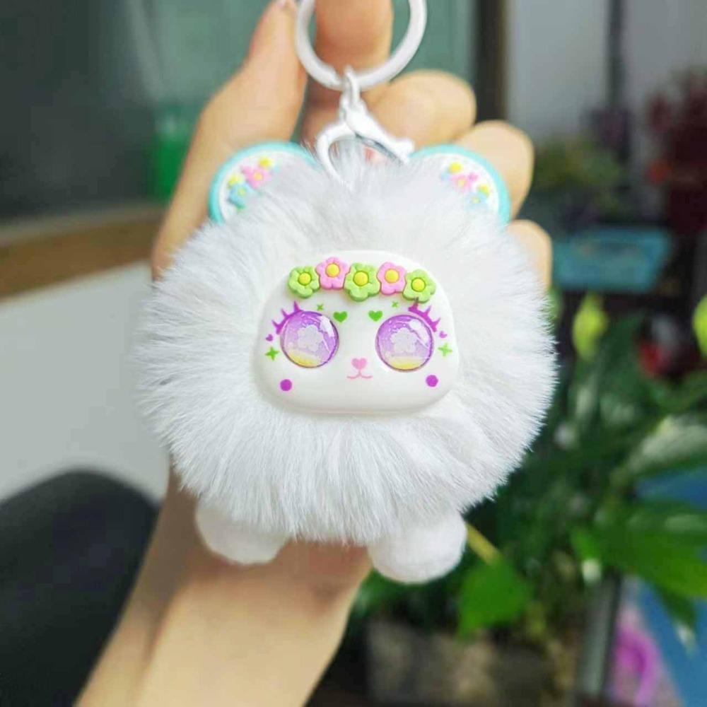 Cute Furry Bear Keychain Lovely Plush Bear Pendant Flower Sea Bear Keychain  Bag Ornaments