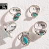 Ensemble de 8 bagues turquoise de style ethnique rétro avec plumes sculptées et incrustées