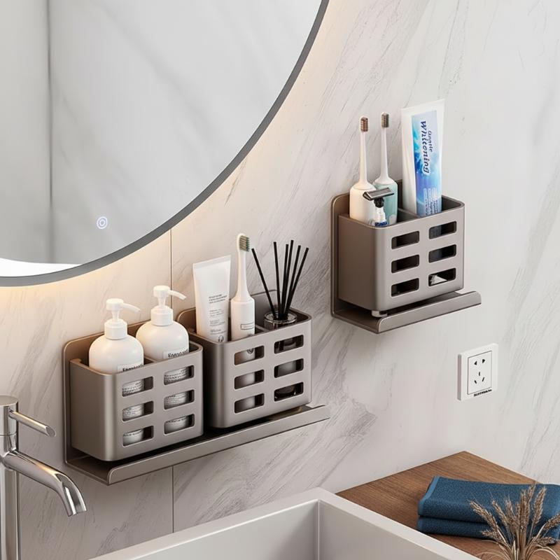 1Pcs New No Drill Wall Mount Bathroom Shelf Makeup Storage Organizer Toiletries Skin Care Product Rack Bathroom Accessories