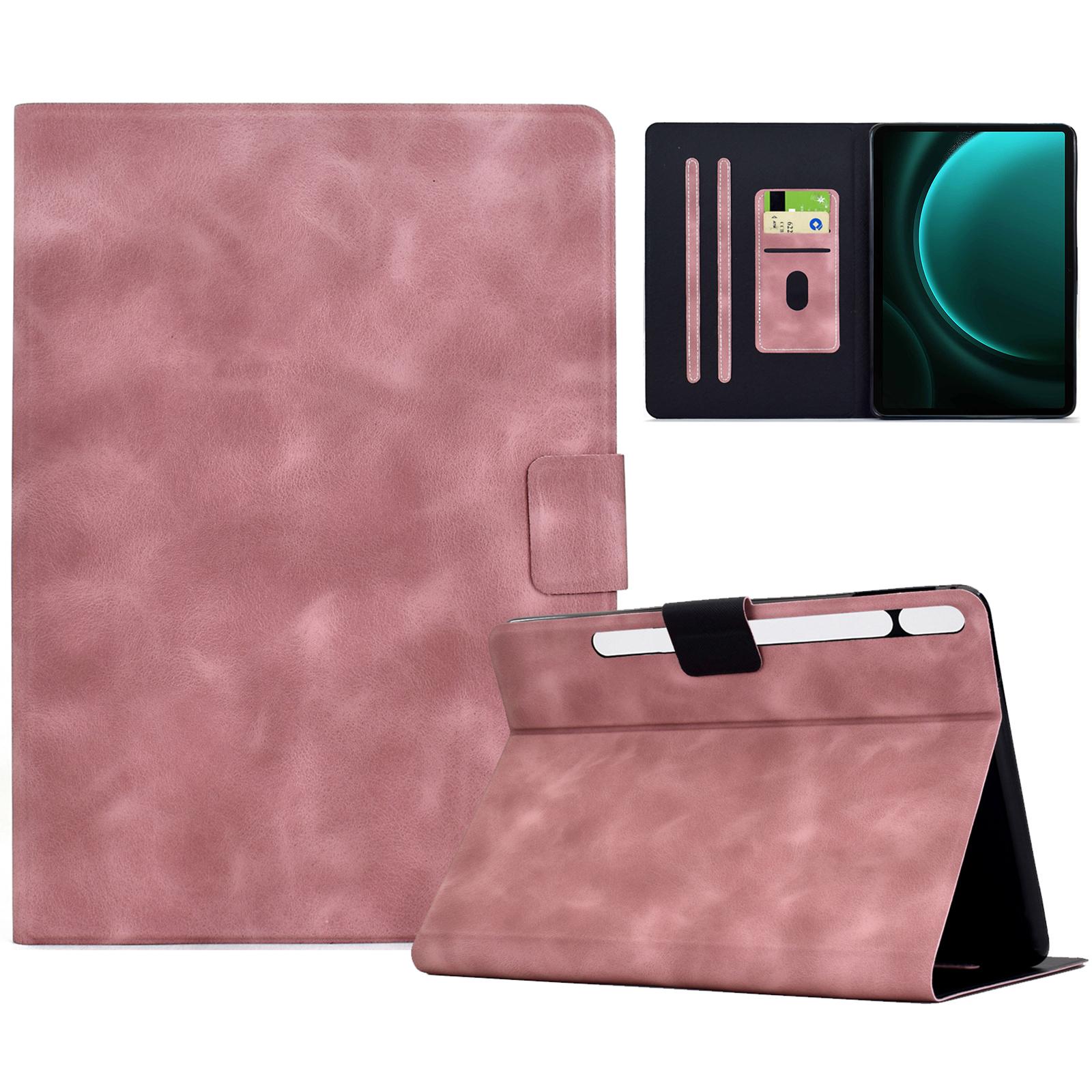 

For Samsung Galaxy Tab S9/Tab S9 FE Case PU Leather Tablet Cover with Card Slots Pink