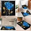 4Pcs Shower Curtain Set with Non-Slip Bath Mat, Toilet Lid Cover, Contour Rug & 12 Hooks, Bathroom Decor