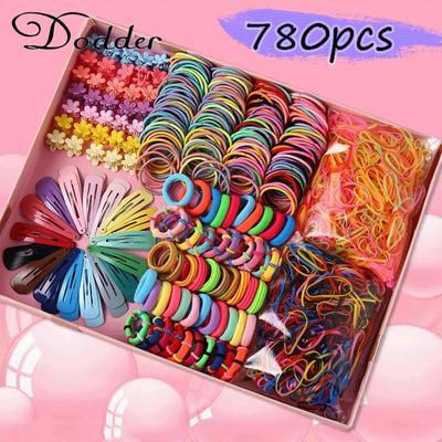 780pcs/set Cute Hair Tie Hair Clip Set for Kids Colorful Star Flower Hairpin Rubber Children Hair Accessories