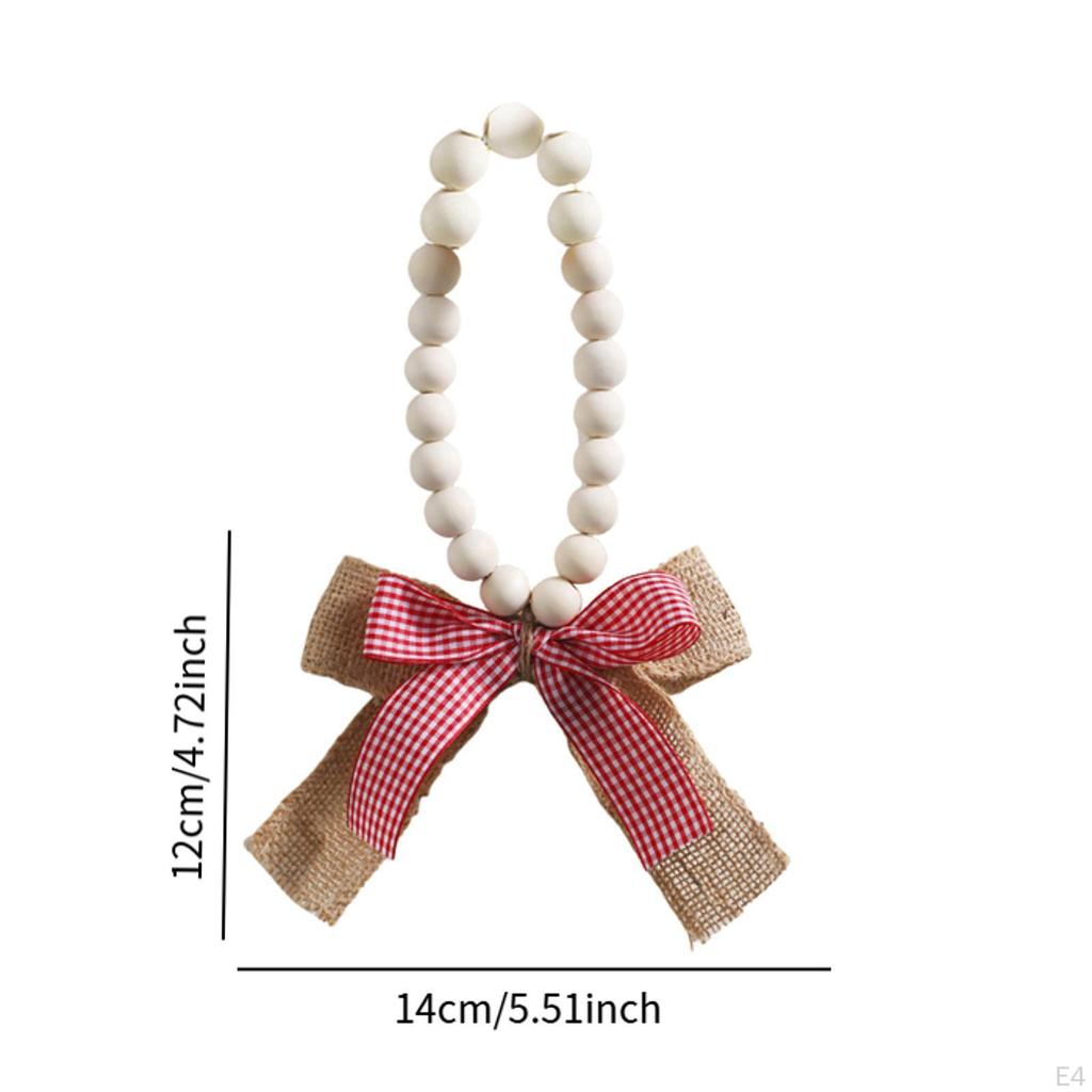 Wood Bead Pendant Home Decor Farmhouse Decorative with Linen Bow Hanging Ornament for Room