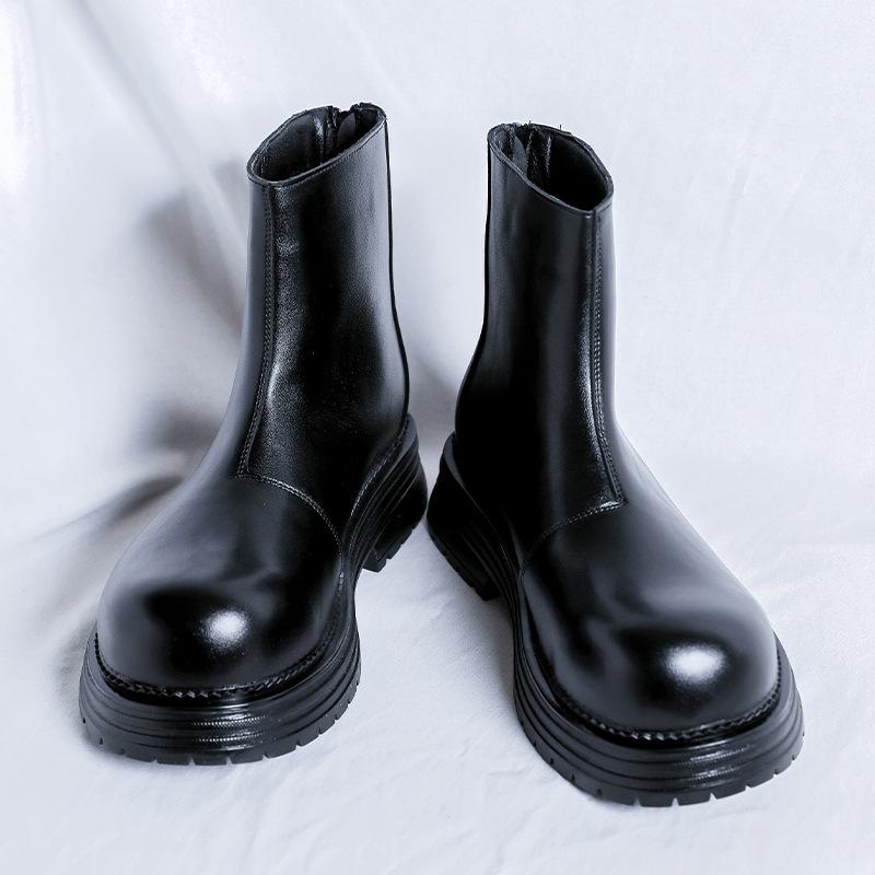 British Style Men Casual Party Nightclub High Chelsea Boots Natural Leather Shoes Cowboy Platform Boot Big Toe Motorcycle Botas