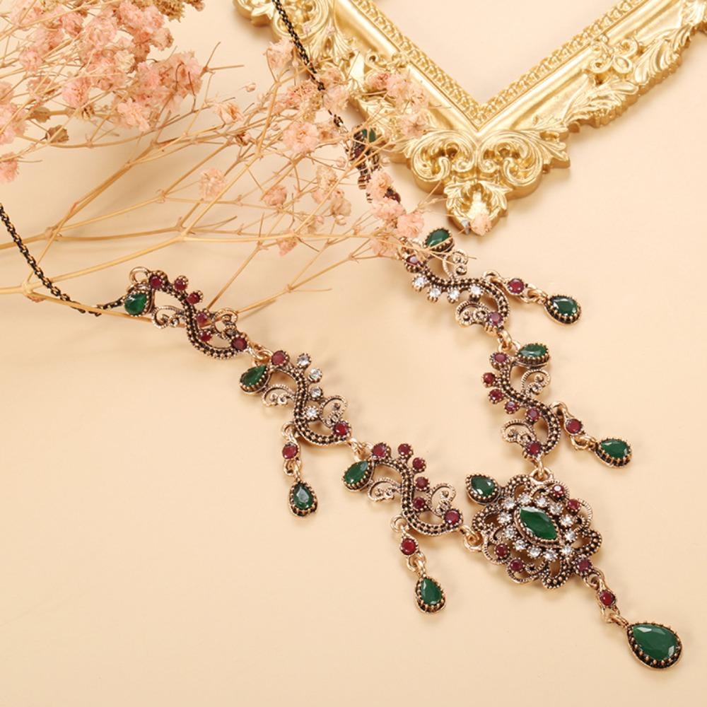 Vintage Tibetan Tassel Necklace Rhinestone Forehead Chain Fashion Ethnic Style Necklace  Wedding