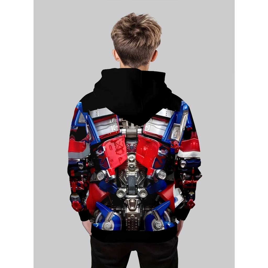 Boys' 3D printed casual pullover sweatshirt, boys' outdoor casual hoodie top hooded sweatshirt
