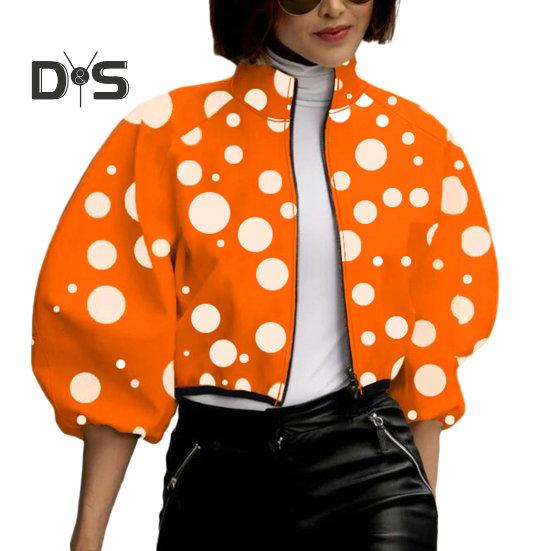 

Женская куртка с воротником-стойкой, соответствующий цвету в горошек, на молнии, короткий тип, свободный кардиган с длинными рукавами, женское повседневное пальто M оранжевый
