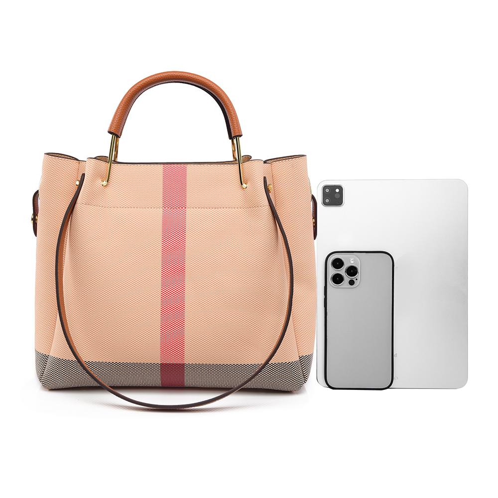 European and American Popular Large Capacity Tote Bag Spring New Fashion Pink Grid Women's Bucket Bag High Grade Texture PU Leather Ladies Handbags