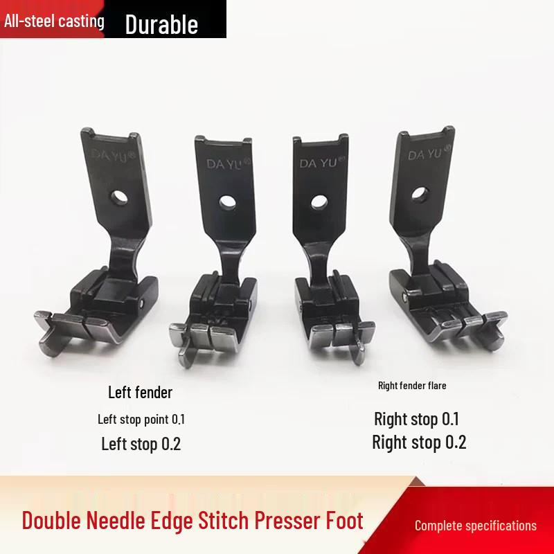 Daewoo Double Needle Flat Presser Foot with Knife & 0.1 Seam Allowance, 0.2 Topstitch Guide