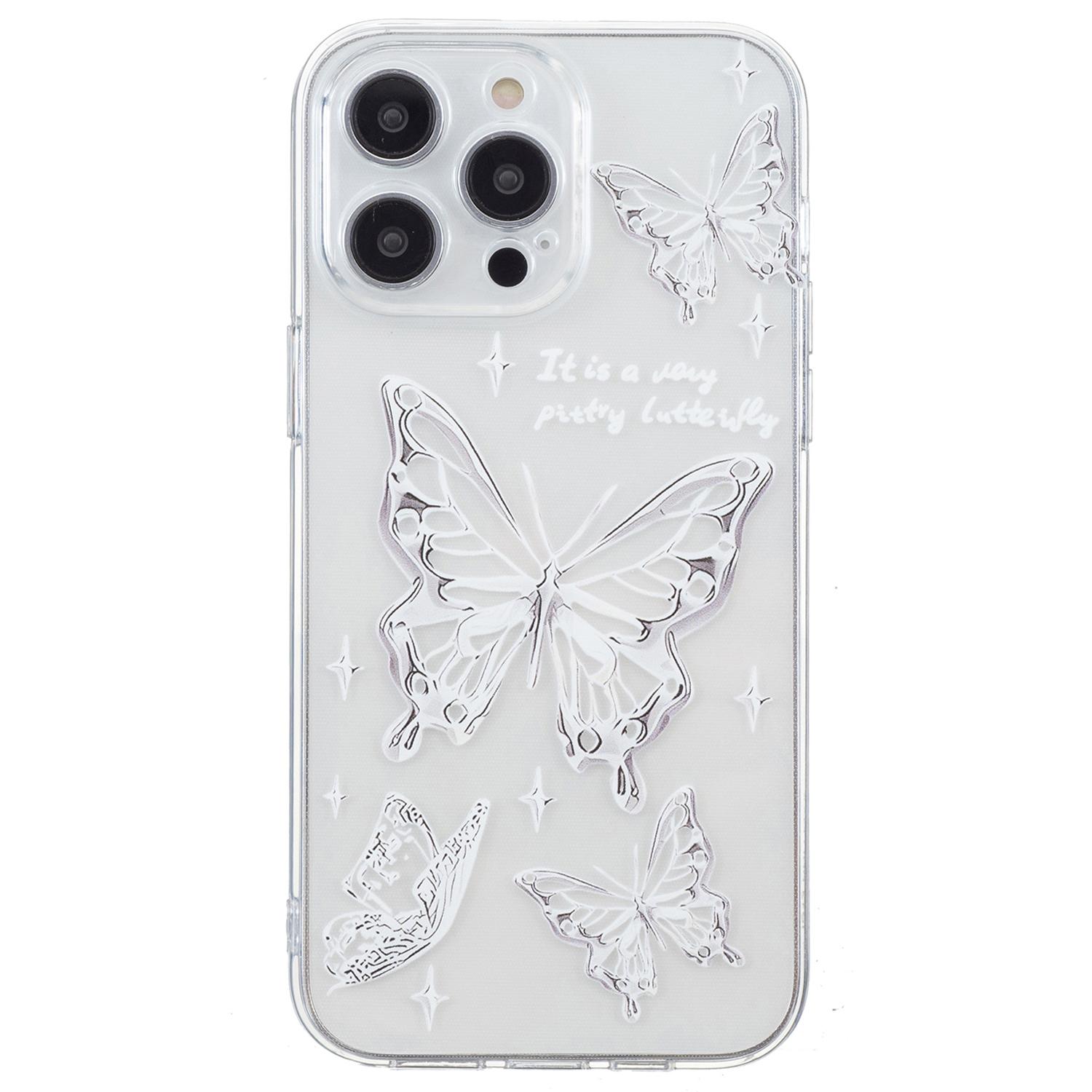 

For iPhone 16 Pro Max Case Pattern Printing TPU Phone Cover Clear Edge Butterfly