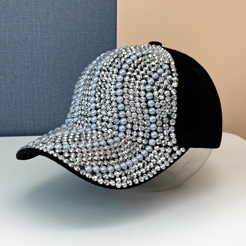 Heavy Industry Rhinestone Hat Peaked Cap Women's Trend Street Spring and Summer Baseball Cap Peaked Cap Pearl Fashion Versatile Hat