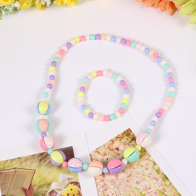 Candy Color Beads Necklace Bracelet Set Kids Jewelry Set Party Jewelry Plastic Texture Birthday Perfect for Kids Present