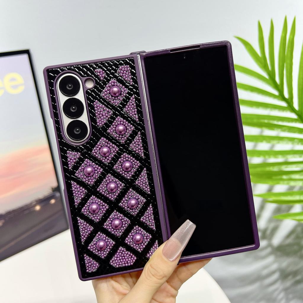 Shockproof Glitter Case For Samsung Galaxy Z Fold3 Fold4 Fold5 Fold6 Pearl Droplets & Diamond Grid & Military-Grade Drop Protection