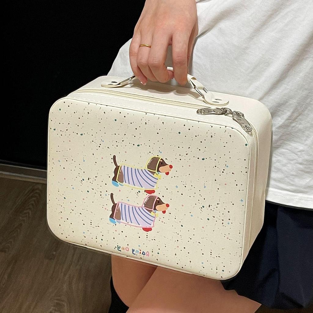 Large Capacity Cute Handbag Makeup Case with Mirror - Portable Travel Cosmetics Bag