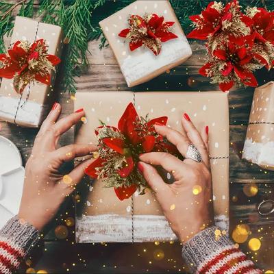 50/5 Stück Künstliche Glitzer Weihnachtsblumen mit Klemmen für Weihnachtsbaumschmuck Kunstblume Floral Neujahrsparty Heimdekoration