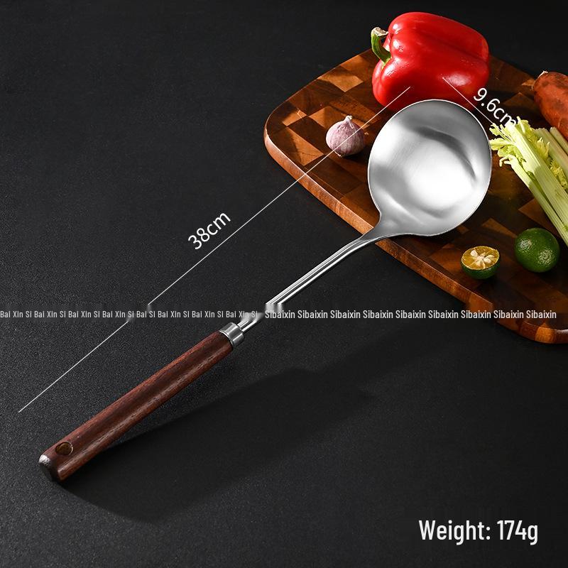 Ensemble Spatule à Fentes et Louche en Acier Inoxydable 304 avec Manche en Bois - Ustensiles de Cuisine Résistants aux Hautes Températures