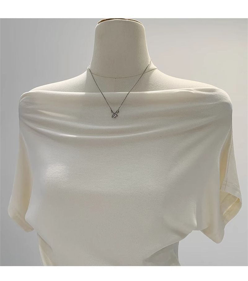 Sommer Reines Verlangen Ein Schulter Schwarz Kurzarm Damen T-Shirt Koreanischer Stil Schlankmachendes Top Freiliegende Schulter Modisch