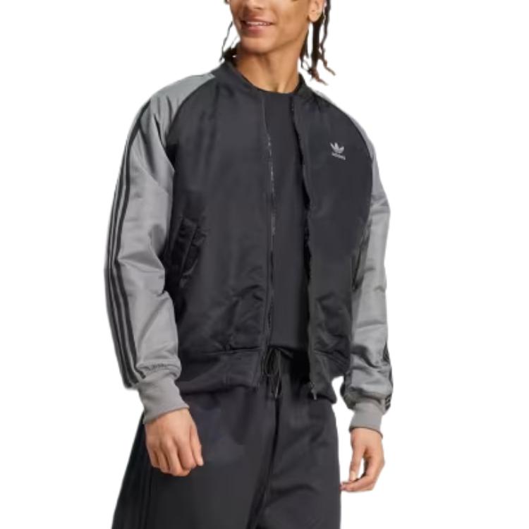 Adidas Premium Collegiate Jacket Retro Sports Stand Collar Comfortable Casual Breathable Long Sleeve Jacket Men Jacket Black IZ0409
