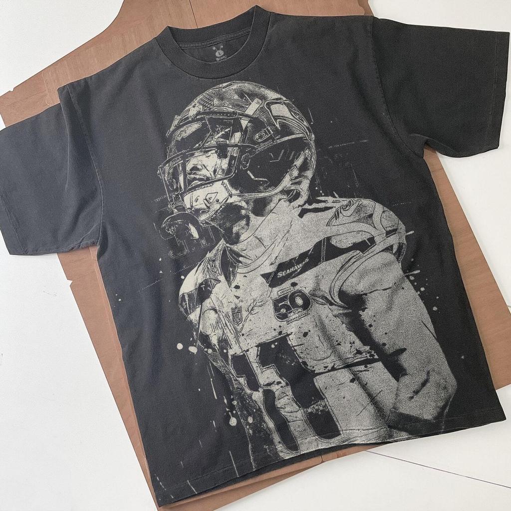 Jaxon Smith-Njigba Handmade Bleached T-Shirt: Faded Black Cotton Unisex Tee Spray Art