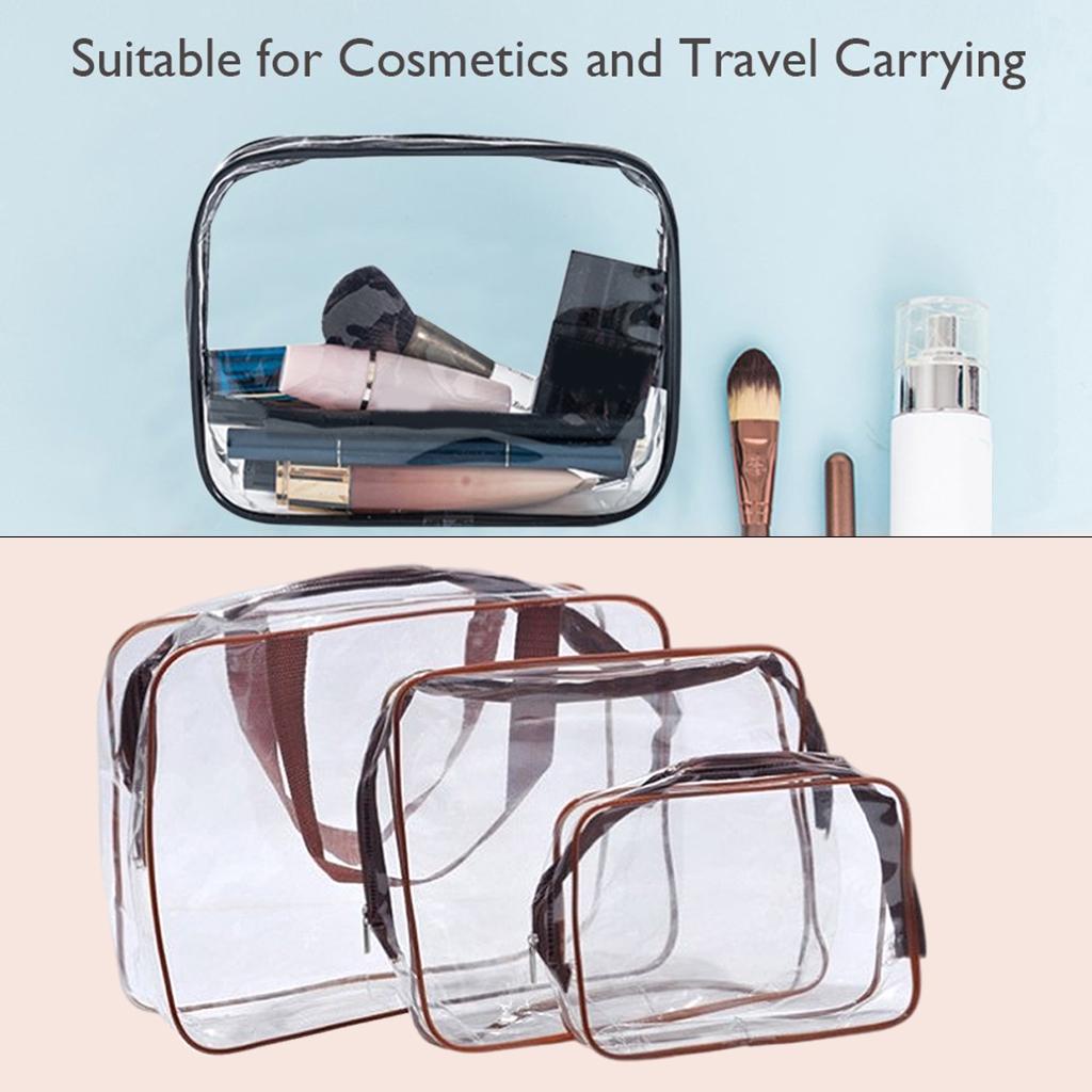 3 Pack Clear PVC Zippered Toiletry Carry Pouch Portable Cosmetic Makeup Bag for Vacation, Bathroom and Organizing