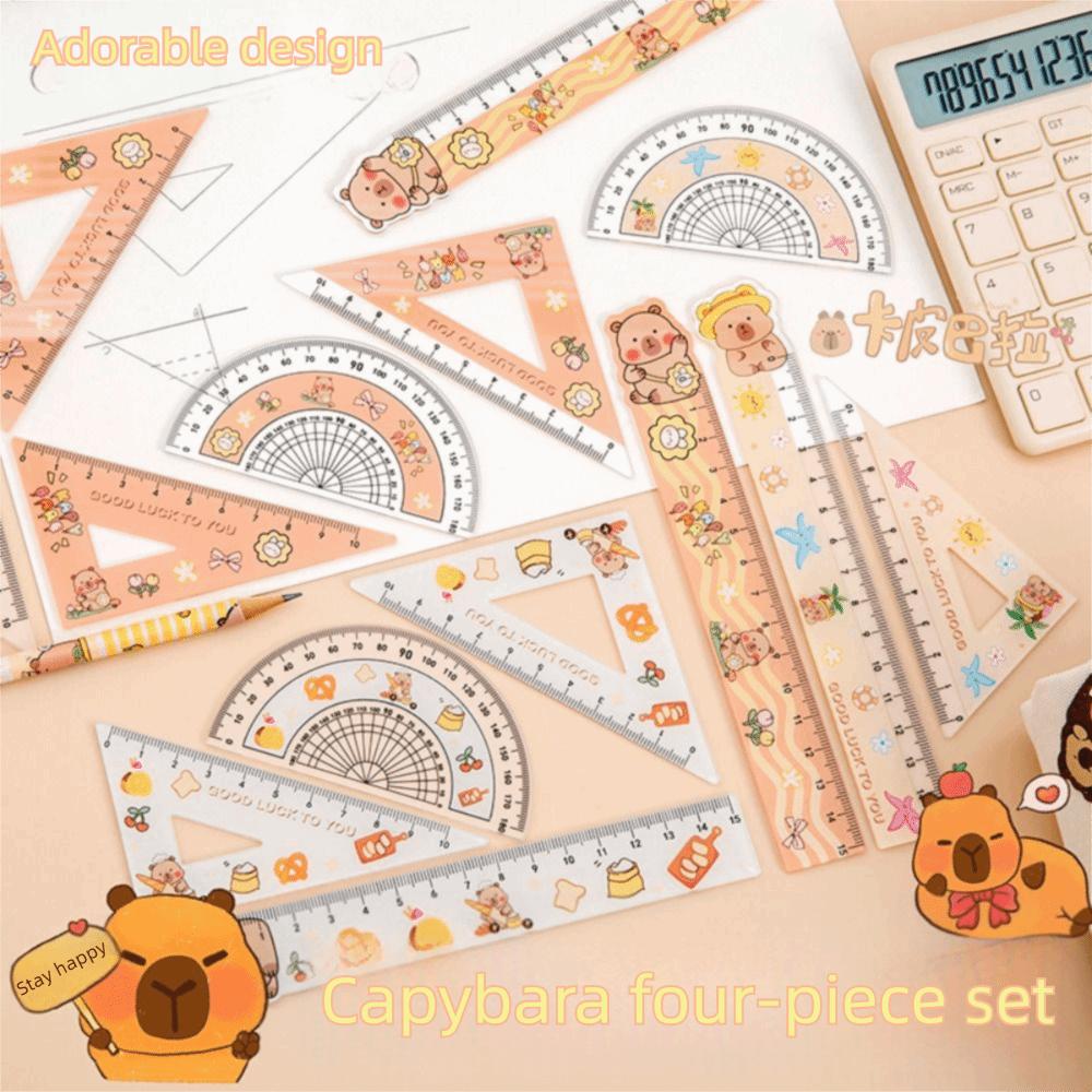 4pcs/set Office Supplies Soft Ruler Set Drawing Tools Straight Ruler Capybara Set of Rulers