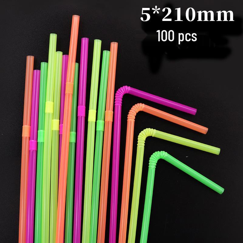 Colored Bendable Plastic Drink Straws, 100 Pieces, Food-Grade PP, Black, Suitable for Soy Milk.