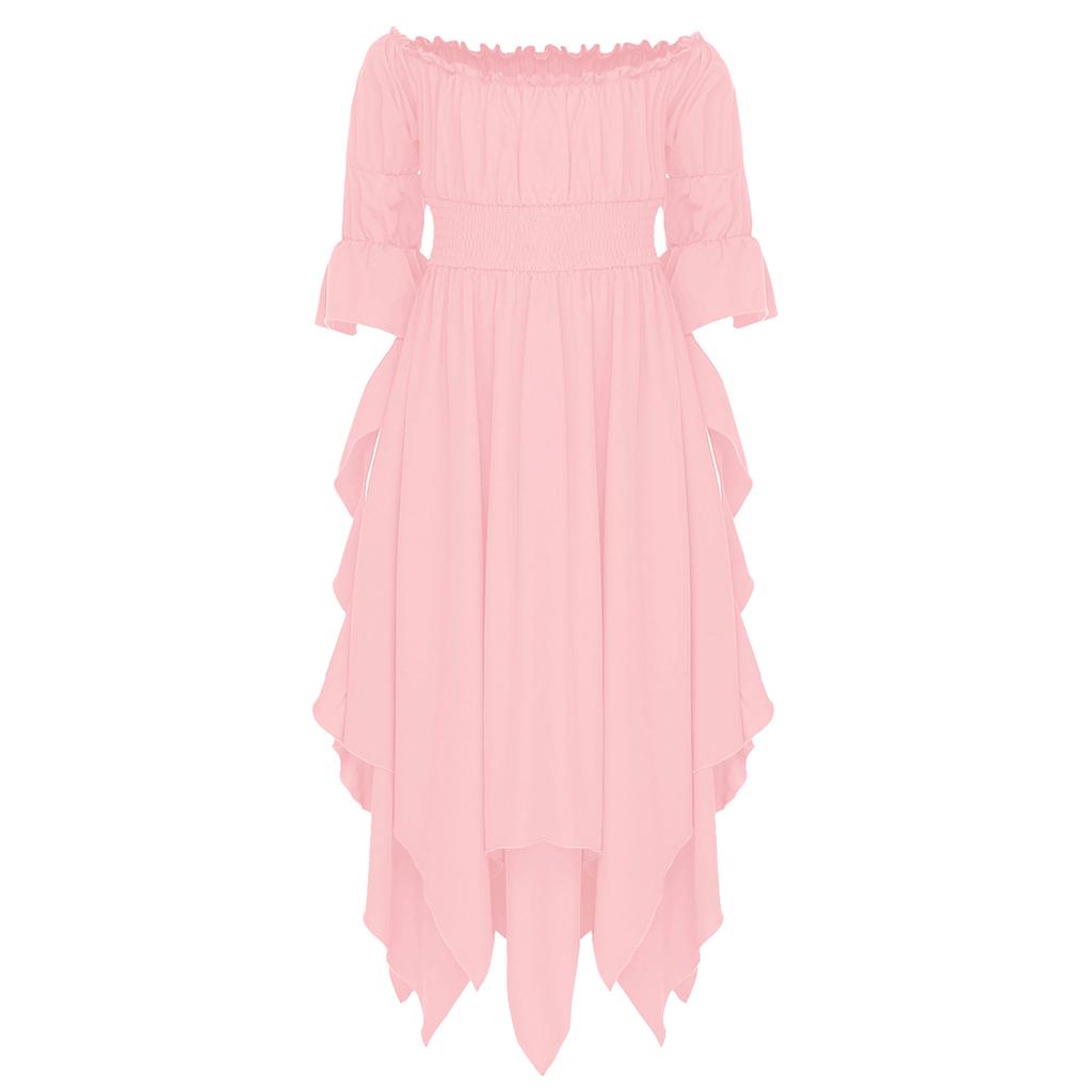 Girl's Renaissance Halloween Fancy Dress Costume Cold Shoulder Smocked Irregular Hem Dresses