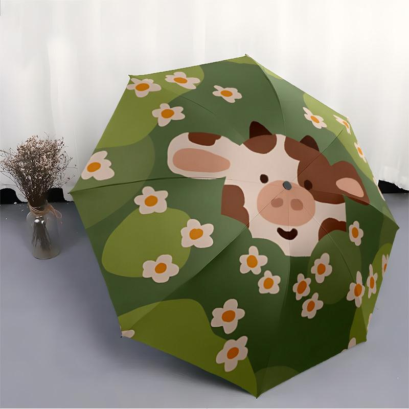 1pc Cow Daisy Automatic Open/Close Umbrella with One Touch Button,, Windproof Design   Lightweight Portable Umbrella for Women & Men6083