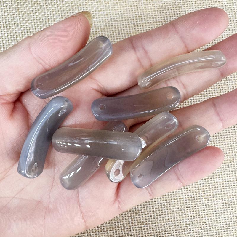 Natural Amethyst & Rose Quartz Bent Tube Connector for DIY Bracelets