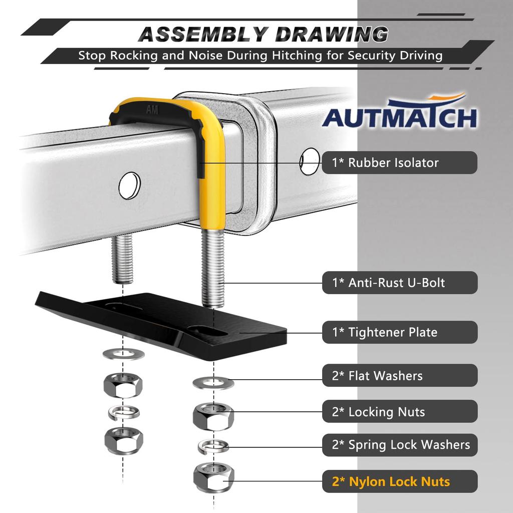AUTMATCH Hitch Tightener Anti-Rattle Clamp, Heavy Duty Hitch Stabilizer for 1.5" and 2" Trailer