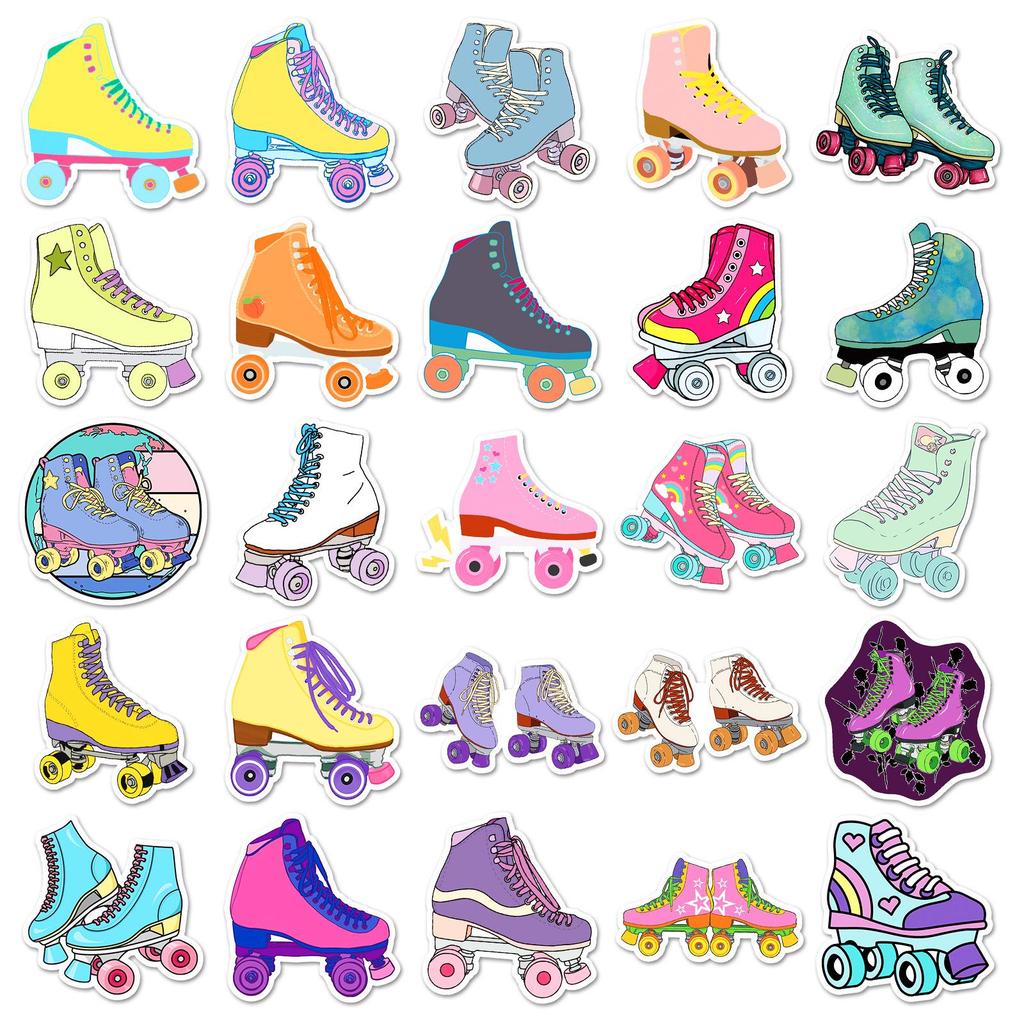50pcs Cool Creative Roller Skate Stickers: Trendy Waterproof Decals for Luggage, Water Bottles, and Phone Cases.