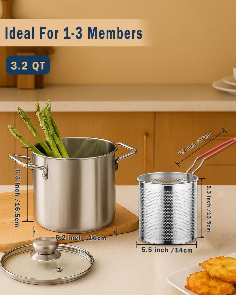 Stainless Steel Deep Fryer Pot With Basket & Lid, Oil Strainer Pot For Frying Fish, Shrimp, Chicken & Fries - Japanese