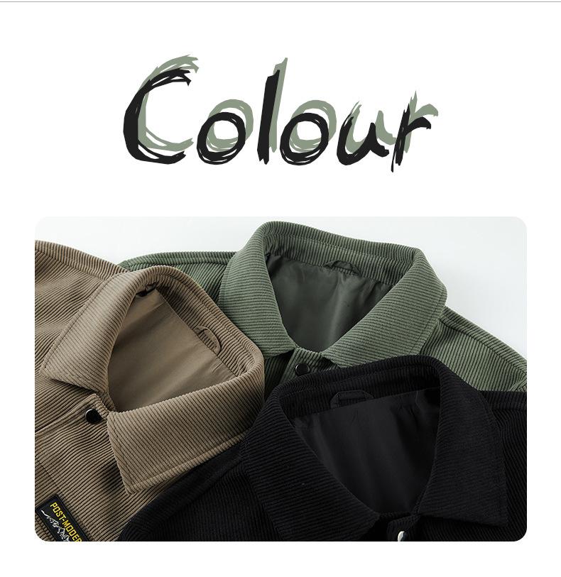 Men's Corduroy Striped Workwear Jacket with Pockets, Retro Lapel, Long-Sleeve.