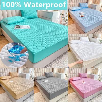 100% Waterproof Bed Mattress Cover Bedding Fitted Sheet Protector Bedcloth Thick Bedspread Bed  (No Pillowcase)