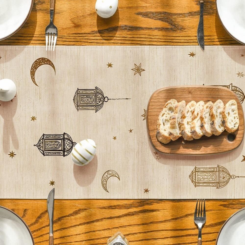 Vintage Moon Star Table Runner Washable Dinner Table Cloth Ramadan Table Runner  Kitchen