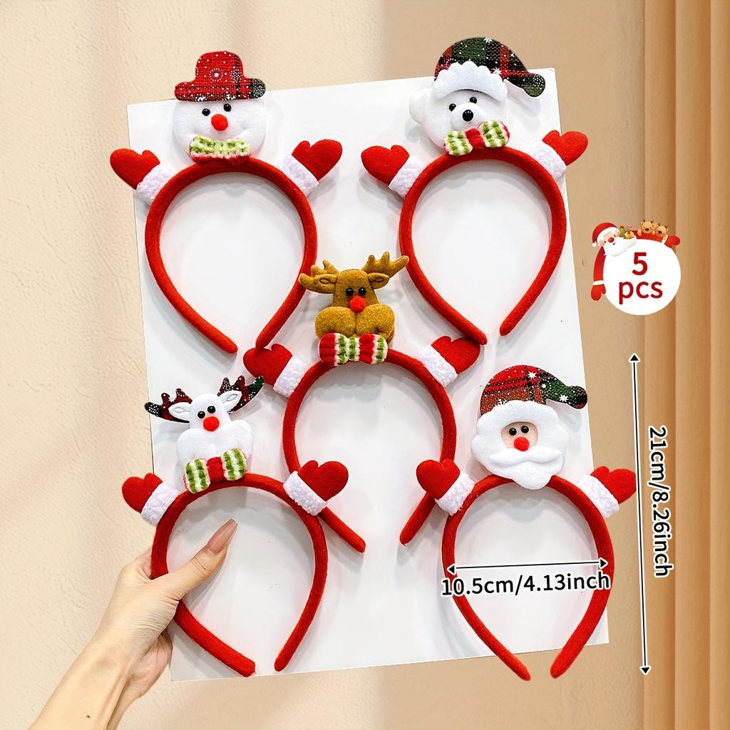 5pcs Different Christmas Headbands Cute Snowman Elk Santa Claus  Xmas Headband kawaii Christmas Hairpin for Party Favor Supplies