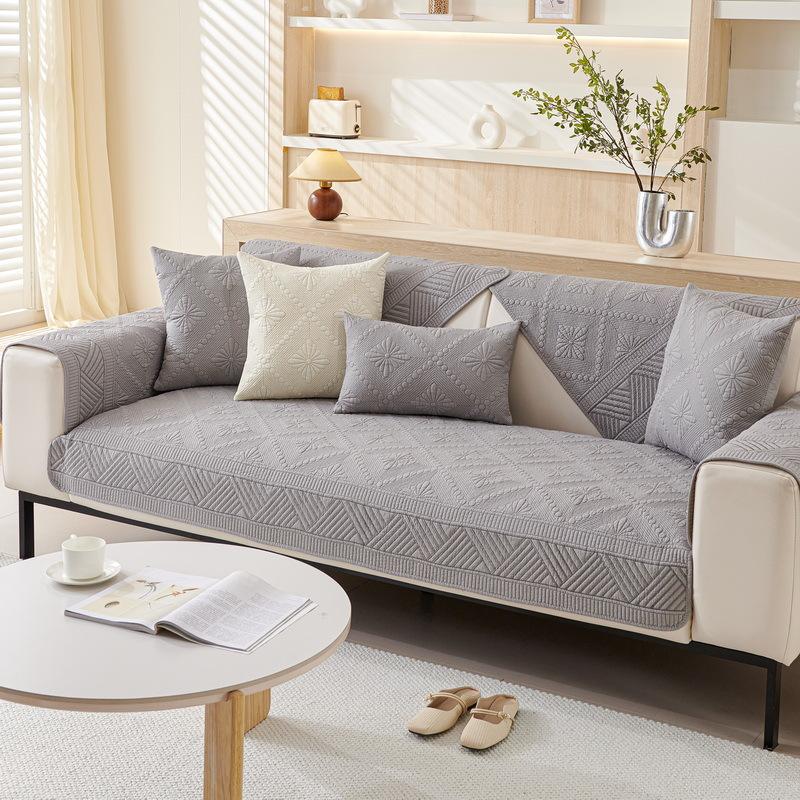Modern Simple Pure Cotton Sofa Cushion, Universal Fabric For All Seasons, Non-Slip Full Cover Sofa Towel, Straight Row Sofa Cover, Summer