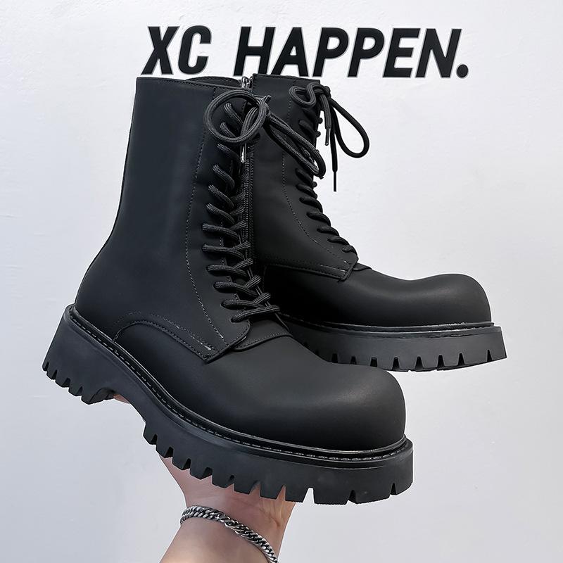 

Martin boots 2024 new men s British style big head high-top boots thick-soled versatile Chelsea boots 30077-A 38 чёрный