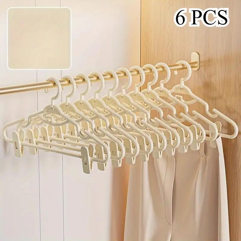 6pcs Clothes Hangers with Clips | Heavy Duty Plastic Closet Organizer Hooks for Laundry and Dorm Wardrobe | Durable Space-Saving