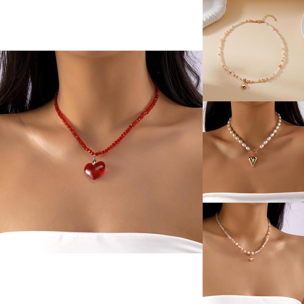 Heart Geometric Necklace With Pearl And Crystal Design For Casual Wear