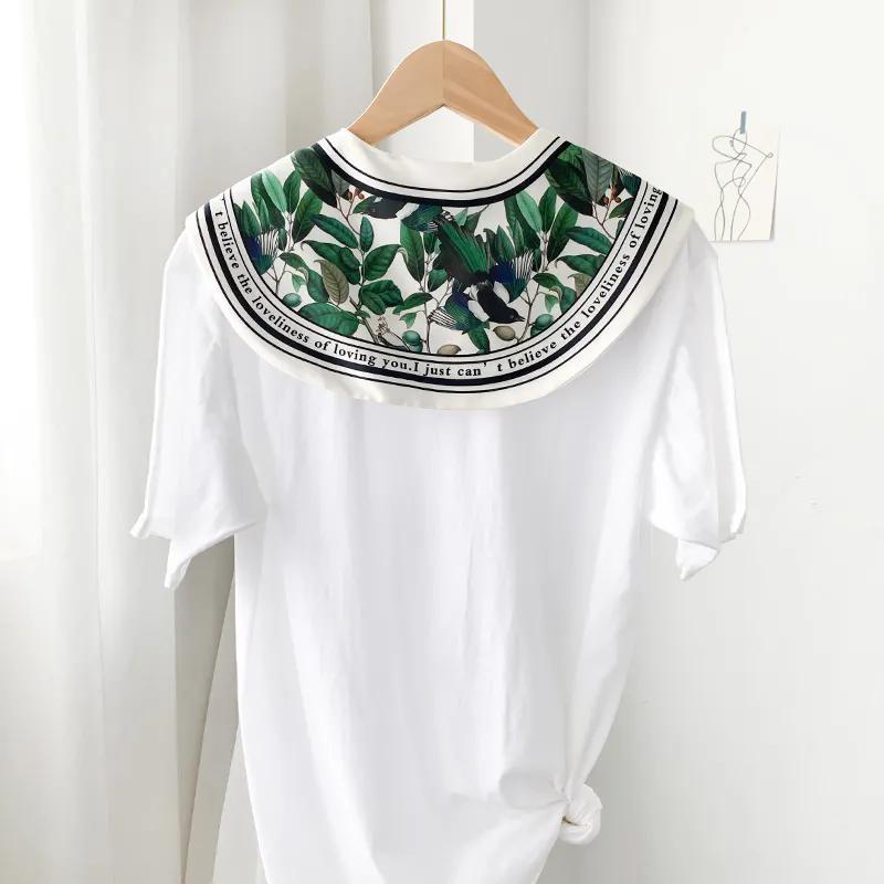 WTEMPO Spring Summer Versatile Printed Soft Silk Scarves Retro Elegant Fashion Women's  Casual Outdoor Sunscreen Scarves Can Detchable