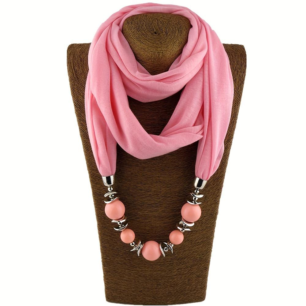 9 Colors Beads Pendant Scarf Unique Resin Beaded Necklace Scarf Boho Style Thin Breathable Scarf For Women