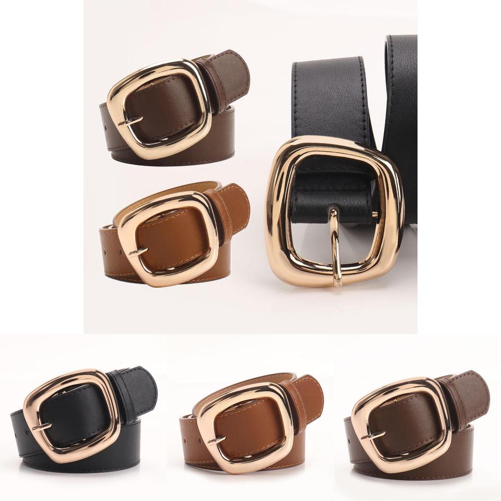 Womens Trapezoid Buckle Leather Belt With Alloy Pin Closure For Casual And Office Wear