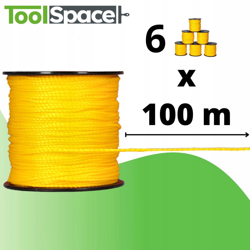 6X Sznur Murarski 100M X 2Mm Żółty