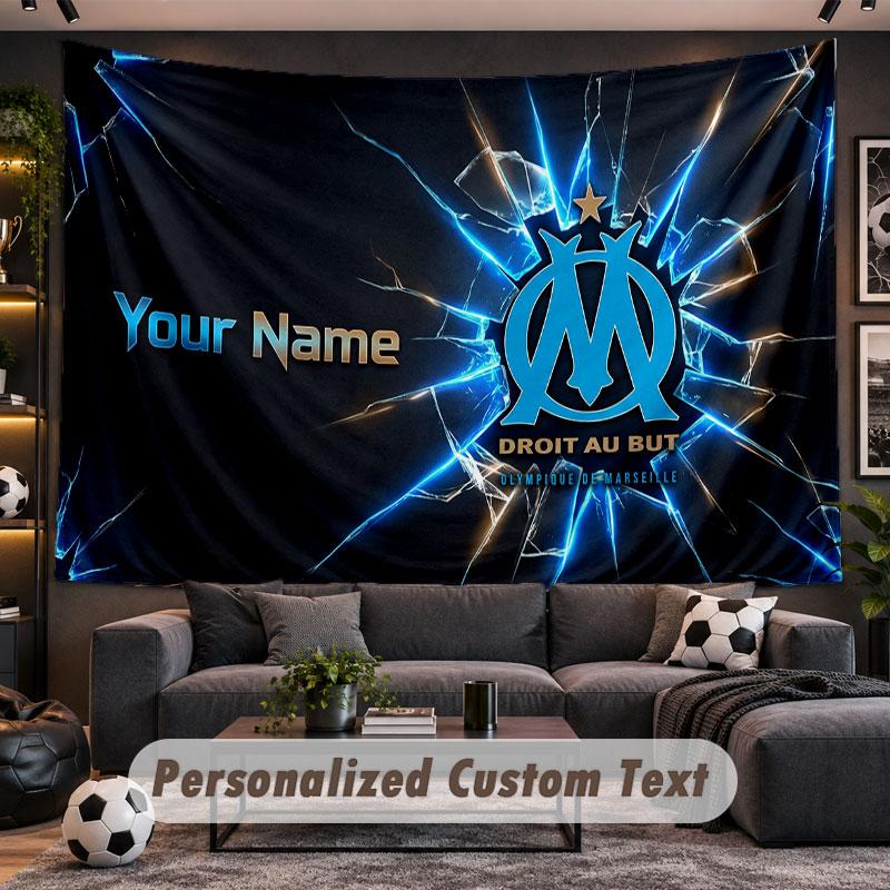 Wall Hanging Tapestry Custom NameOlympique Marseille FC Pattern Personalized Printed Fabric Wall Decor