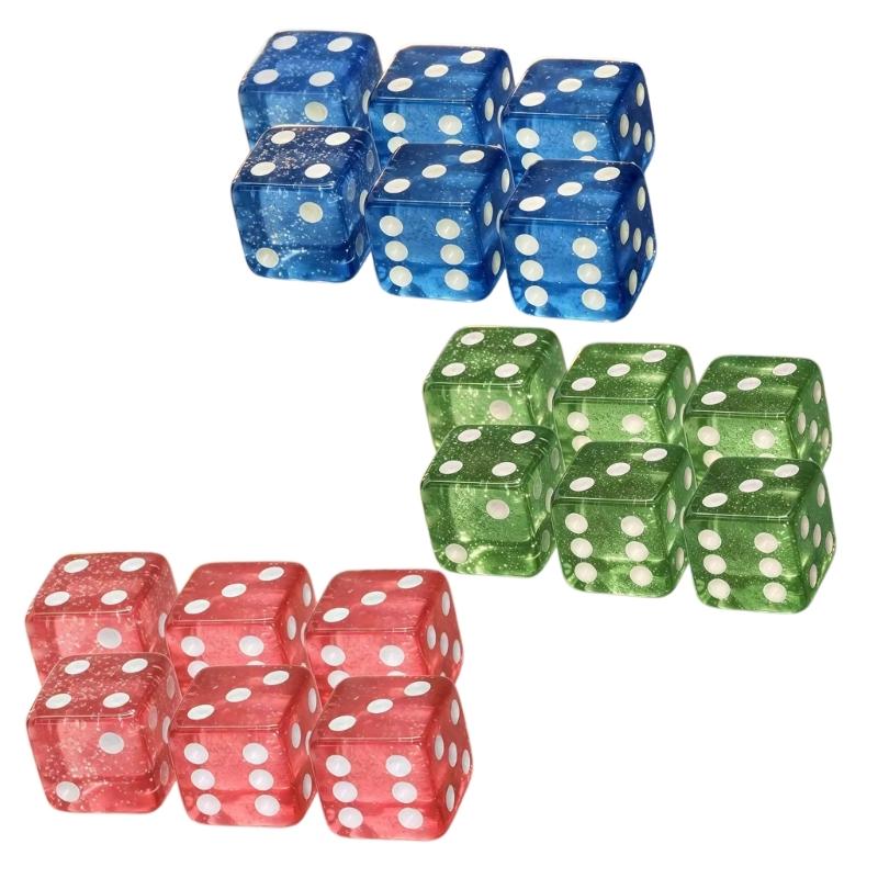 6 Stück 19 mm quadratische Ecke Acryl Würfel, Glitzer Sechsseitige Würfel Set mit weißen Markierungen für Familien-Brettspielgebrauch Täglich