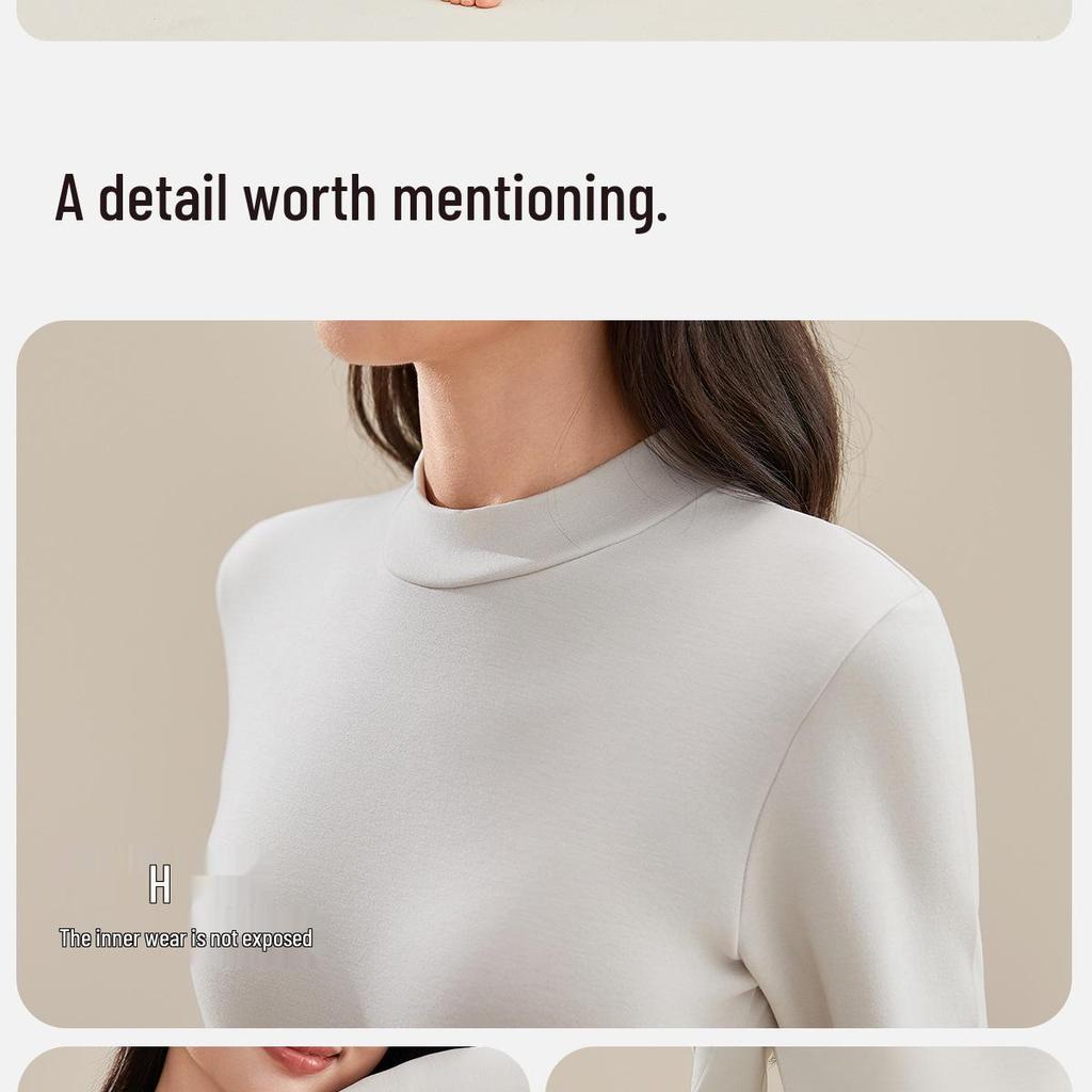 Women's Thermal Wool-Silk Mid-Neck Underwear Set - Slimming Base Layer for Winter and Autumn